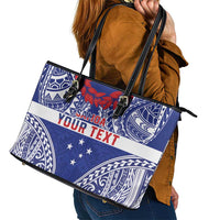 Personalised Toa Samoa Rugby Spirit Leather Tote Bag Blue Samoan Tribal Pattern - Polynesian Pride