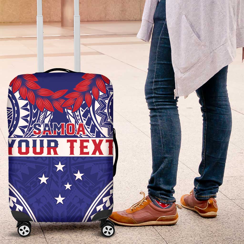 Personalised Toa Samoa Rugby Spirit Luggage Cover Blue Samoan Tribal Pattern - Polynesian Pride
