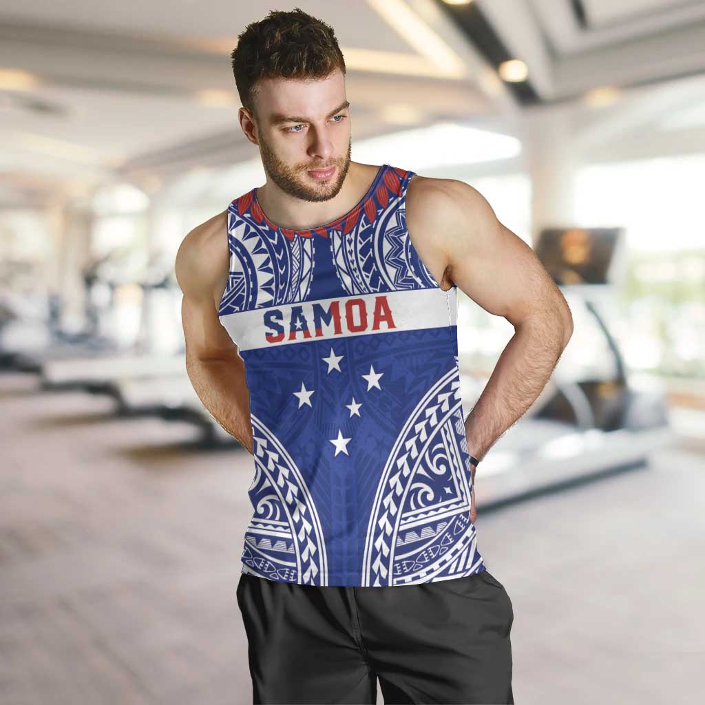 Personalised Toa Samoa Rugby Spirit Men Tank Top Blue Samoan Tribal Pattern - Polynesian Pride