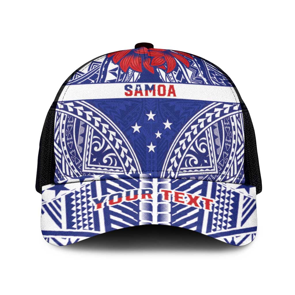 Personalised Toa Samoa Rugby Spirit Mesh Trucker Cap Blue Samoan Tribal Pattern - Polynesian Pride