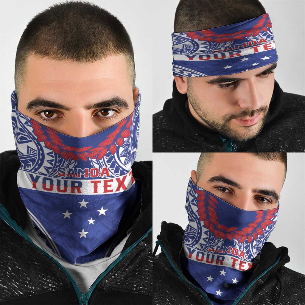 Personalised Toa Samoa Rugby Spirit Neck Gaiter Blue Samoan Tribal Pattern LT9 - Polynesian Pride