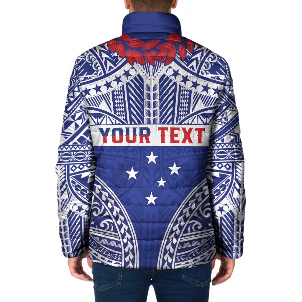 Personalised Toa Samoa Rugby Spirit Padded Jacket Blue Samoan Tribal Pattern - Polynesian Pride