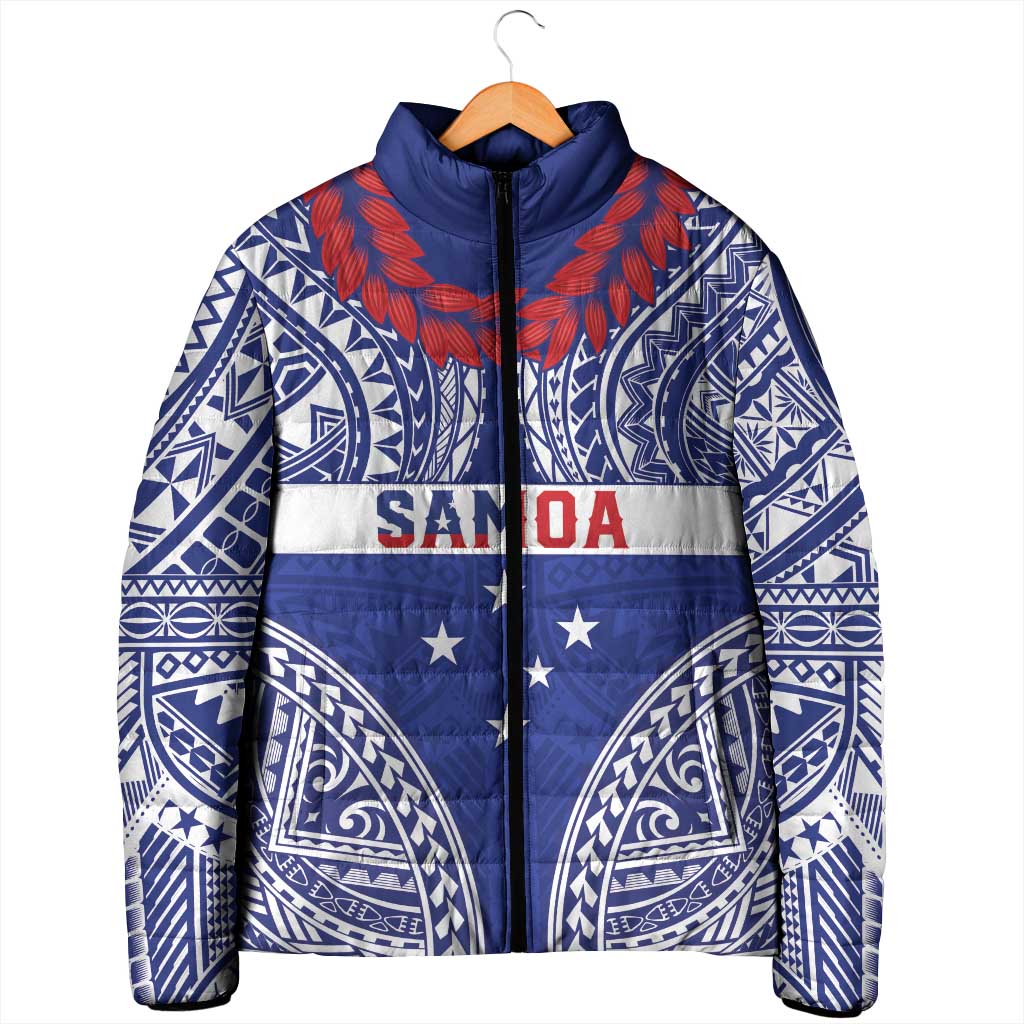 Personalised Toa Samoa Rugby Spirit Padded Jacket Blue Samoan Tribal Pattern - Polynesian Pride