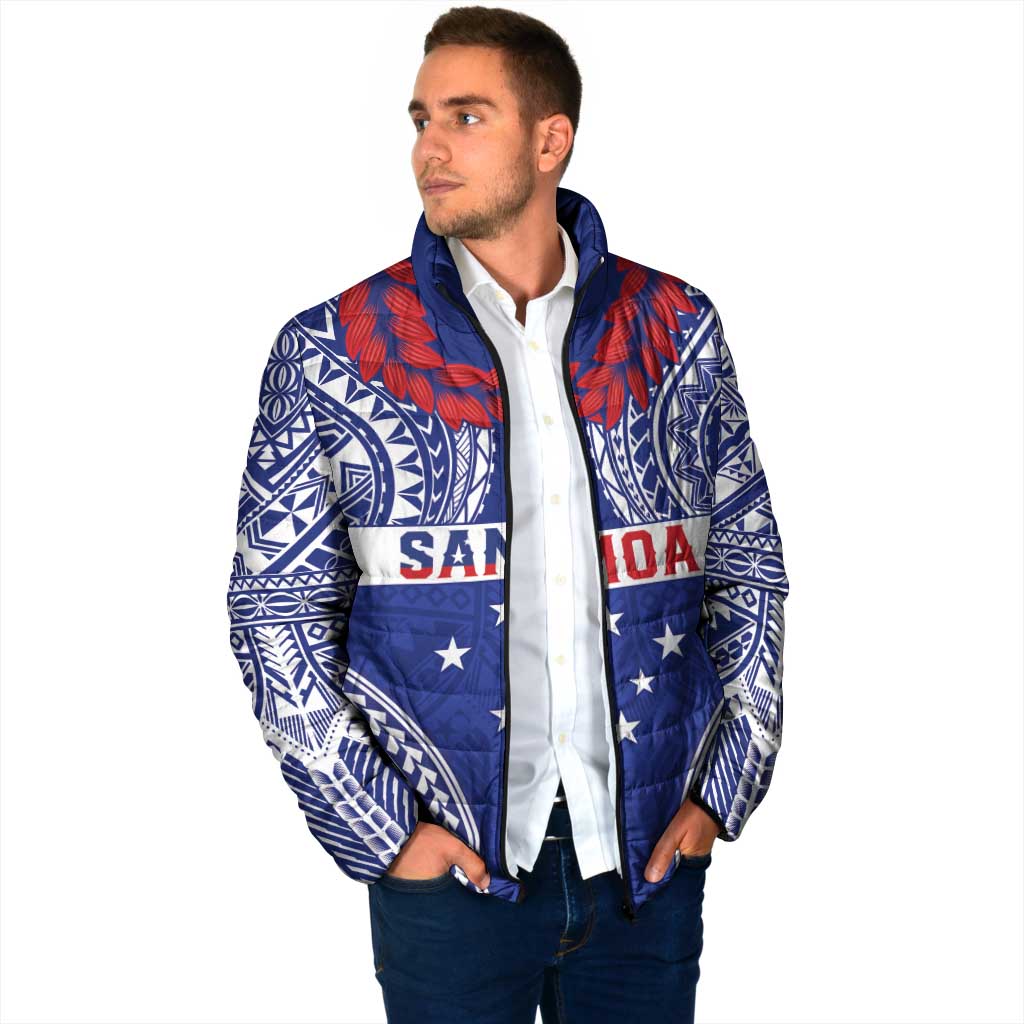 Personalised Toa Samoa Rugby Spirit Padded Jacket Blue Samoan Tribal Pattern - Polynesian Pride