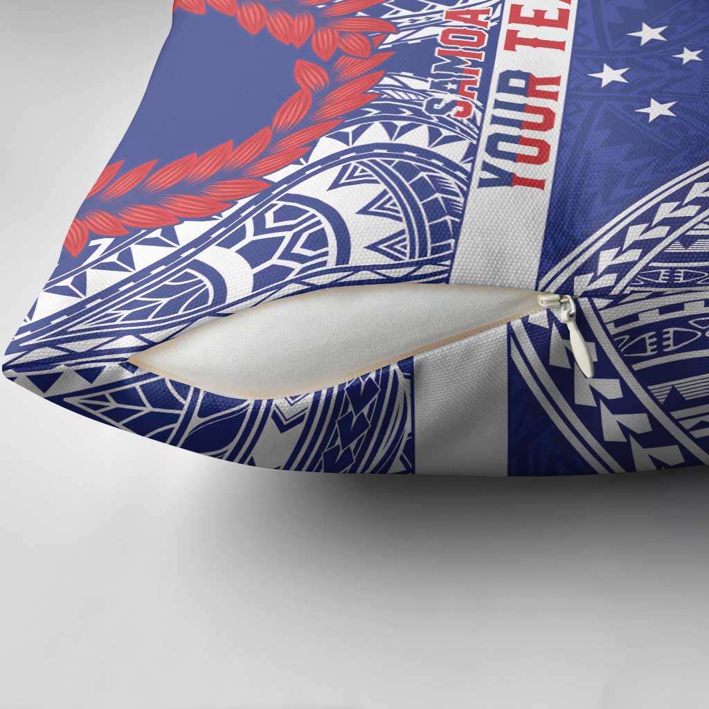 Personalised Toa Samoa Rugby Spirit Pillow Cover Blue Samoan Tribal Pattern LT9 - Polynesian Pride