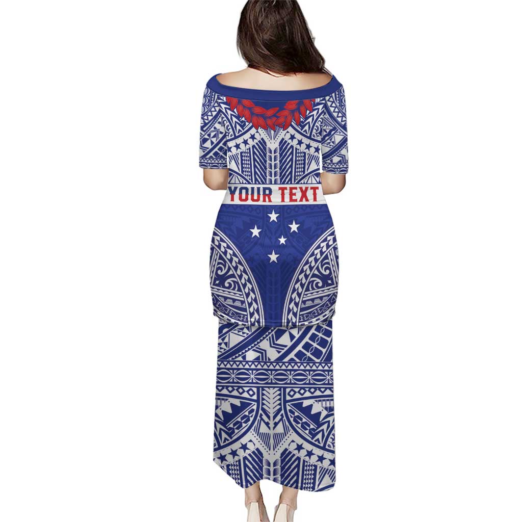Personalised Toa Samoa Rugby Spirit Puletasi Blue Samoan Tribal Pattern LT9 - Polynesian Pride
