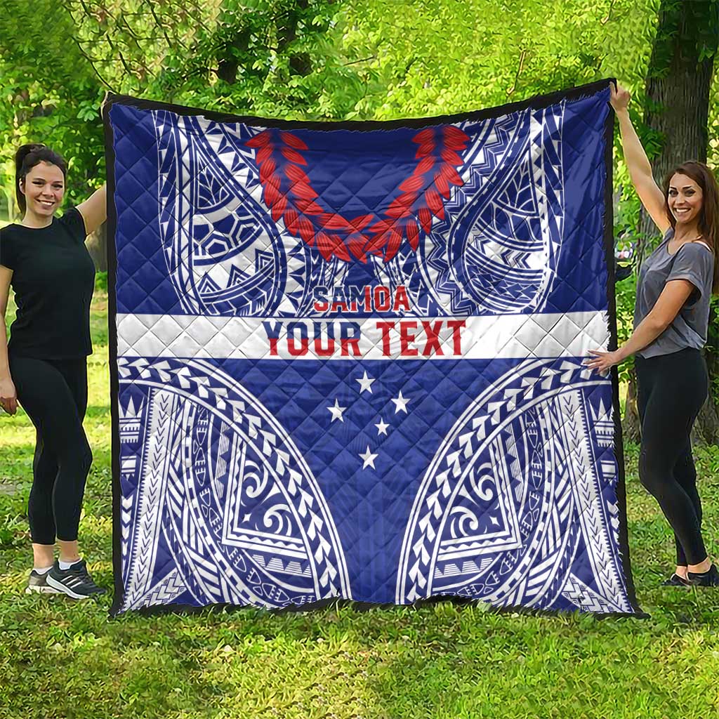Personalised Toa Samoa Rugby Spirit Quilt Blue Samoan Tribal Pattern - Polynesian Pride