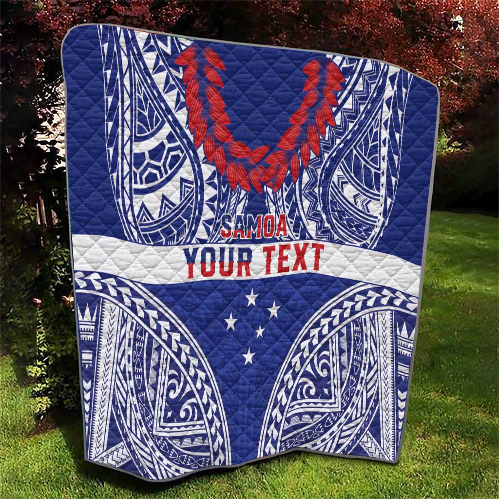 Personalised Toa Samoa Rugby Spirit Quilt Blue Samoan Tribal Pattern - Polynesian Pride