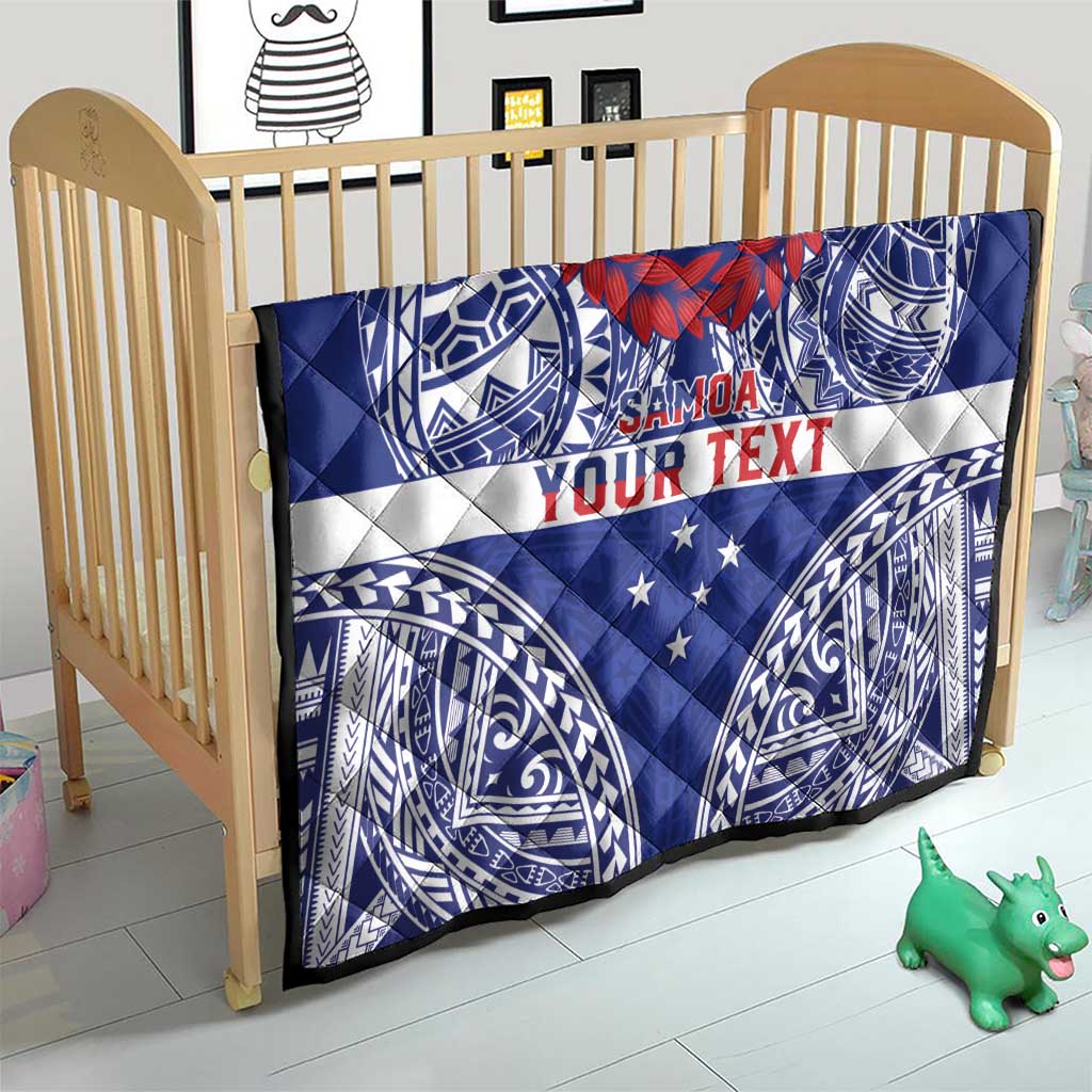 Personalised Toa Samoa Rugby Spirit Quilt Blue Samoan Tribal Pattern - Polynesian Pride