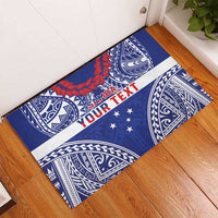 Personalised Toa Samoa Rugby Spirit Rubber Doormat Blue Samoan Tribal Pattern - Polynesian Pride