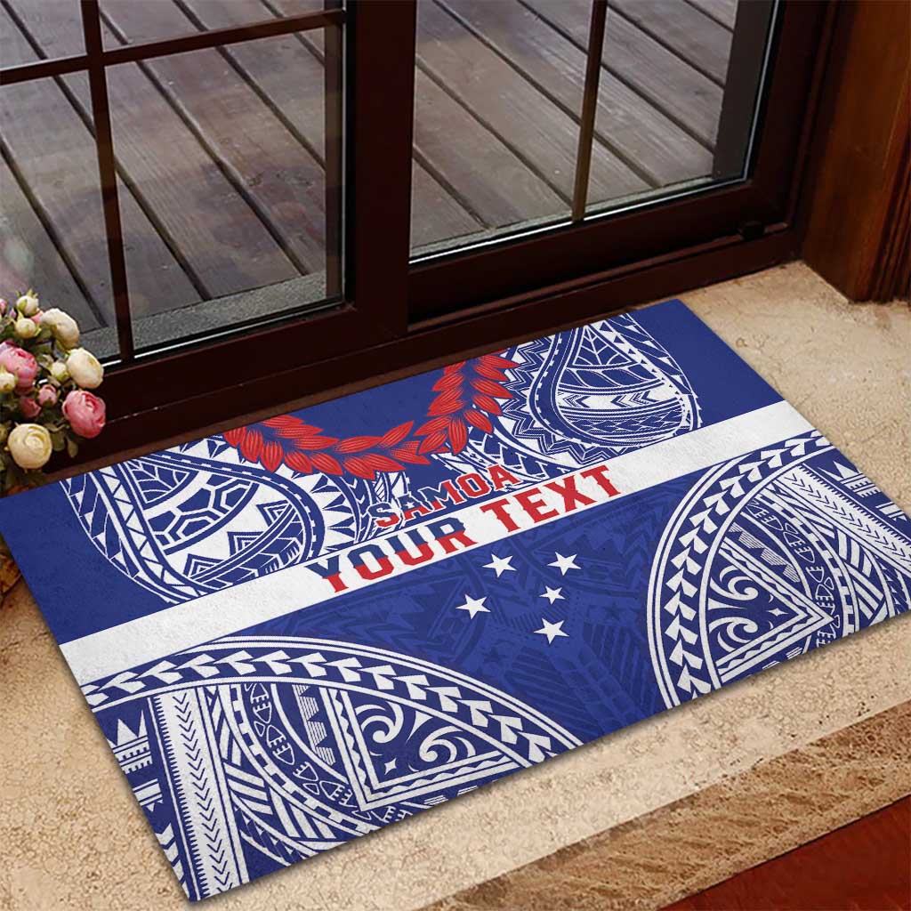 Personalised Toa Samoa Rugby Spirit Rubber Doormat Blue Samoan Tribal Pattern - Polynesian Pride