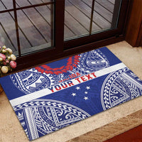 Personalised Toa Samoa Rugby Spirit Rubber Doormat Blue Samoan Tribal Pattern - Polynesian Pride
