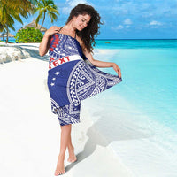 Personalised Toa Samoa Rugby Spirit Sarong Blue Samoan Tribal Pattern - Polynesian Pride