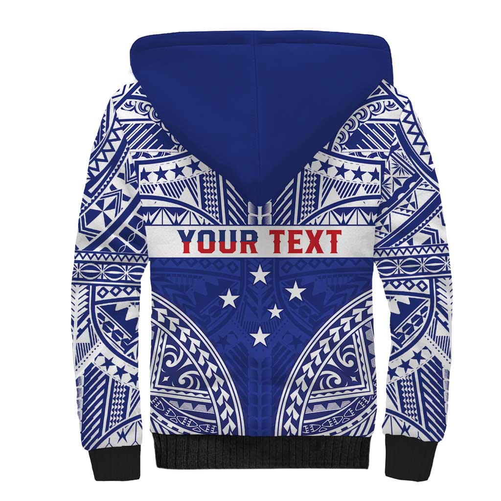 Personalised Toa Samoa Rugby Spirit Sherpa Hoodie Blue Samoan Tribal Pattern - Polynesian Pride