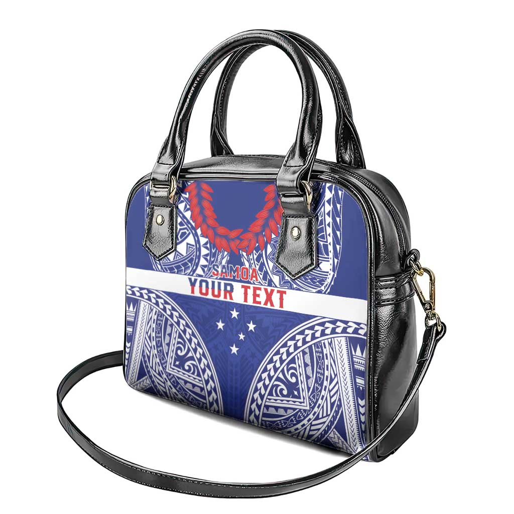 Personalised Toa Samoa Rugby Spirit Shoulder Handbag Blue Samoan Tribal Pattern - Polynesian Pride