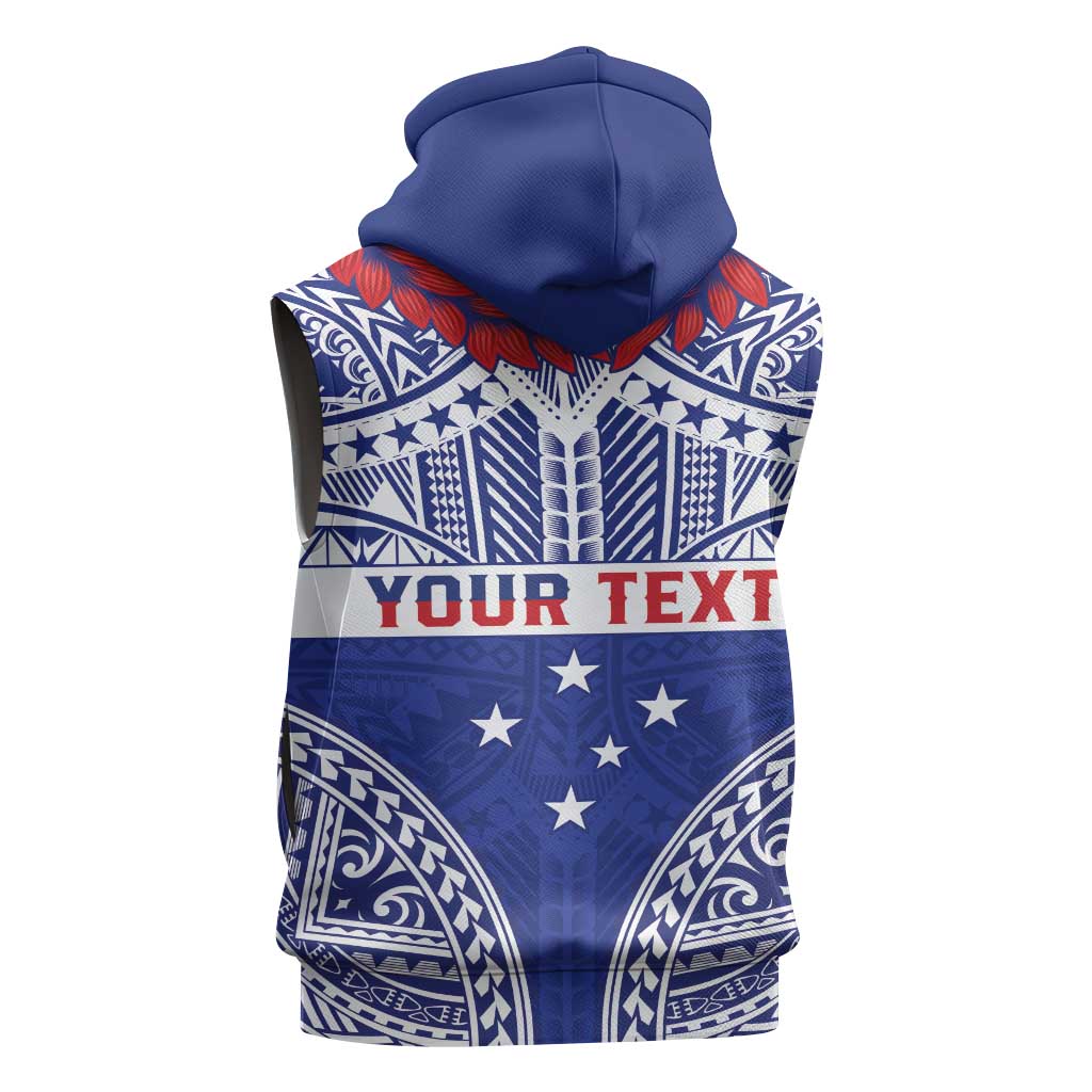 Personalised Toa Samoa Rugby Spirit Sleeveless Hoodie Blue Samoan Tribal Pattern - Polynesian Pride