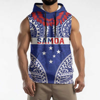 Personalised Toa Samoa Rugby Spirit Sleeveless Hoodie Blue Samoan Tribal Pattern - Polynesian Pride