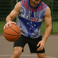 Personalised Toa Samoa Rugby Spirit Sleeveless Hoodie Blue Samoan Tribal Pattern - Polynesian Pride