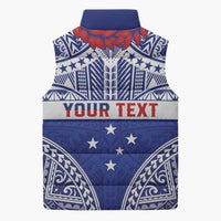 Personalised Toa Samoa Rugby Spirit Sleeveless Puffer Jacket Blue Samoan Tribal Pattern - Polynesian Pride
