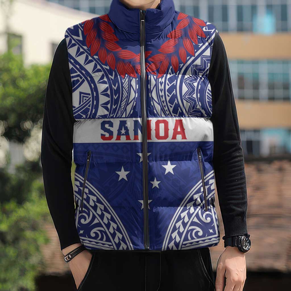 Personalised Toa Samoa Rugby Spirit Sleeveless Puffer Jacket Blue Samoan Tribal Pattern - Polynesian Pride