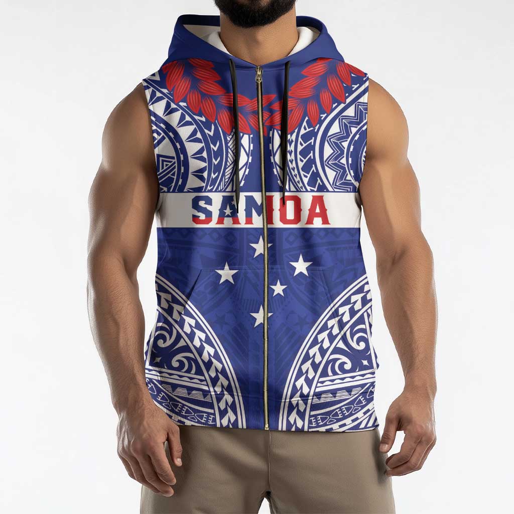 Personalised Toa Samoa Rugby Spirit Sleeveless Zip Hoodie Blue Samoan Tribal Pattern - Polynesian Pride