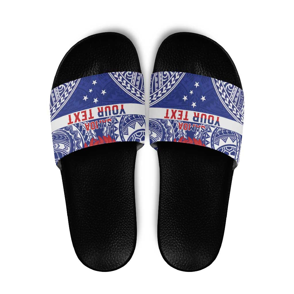 Personalised Toa Samoa Rugby Spirit Slide Sandals Blue Samoan Tribal Pattern LT9 Blue - Polynesian Pride