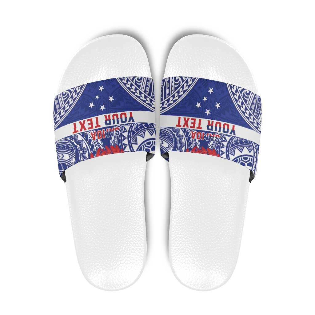 Personalised Toa Samoa Rugby Spirit Slide Sandals Blue Samoan Tribal Pattern LT9 Blue - Polynesian Pride