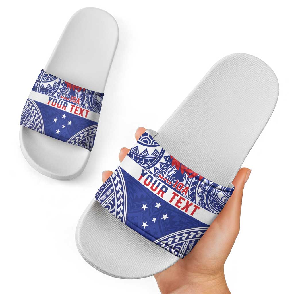 Personalised Toa Samoa Rugby Spirit Slide Sandals Blue Samoan Tribal Pattern LT9 - Polynesian Pride