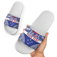 Personalised Toa Samoa Rugby Spirit Slide Sandals Blue Samoan Tribal Pattern LT9 - Polynesian Pride