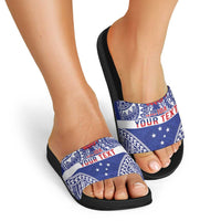 Personalised Toa Samoa Rugby Spirit Slide Sandals Blue Samoan Tribal Pattern LT9 - Polynesian Pride