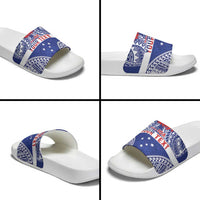 Personalised Toa Samoa Rugby Spirit Slide Sandals Blue Samoan Tribal Pattern LT9 - Polynesian Pride