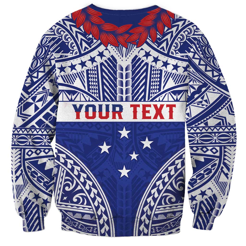 Personalised Toa Samoa Rugby Spirit Sweatshirt Blue Samoan Tribal Pattern - Polynesian Pride