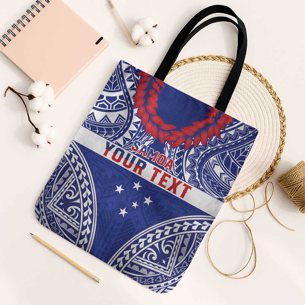Personalised Toa Samoa Rugby Spirit Tote Bag Blue Samoan Tribal Pattern - Polynesian Pride