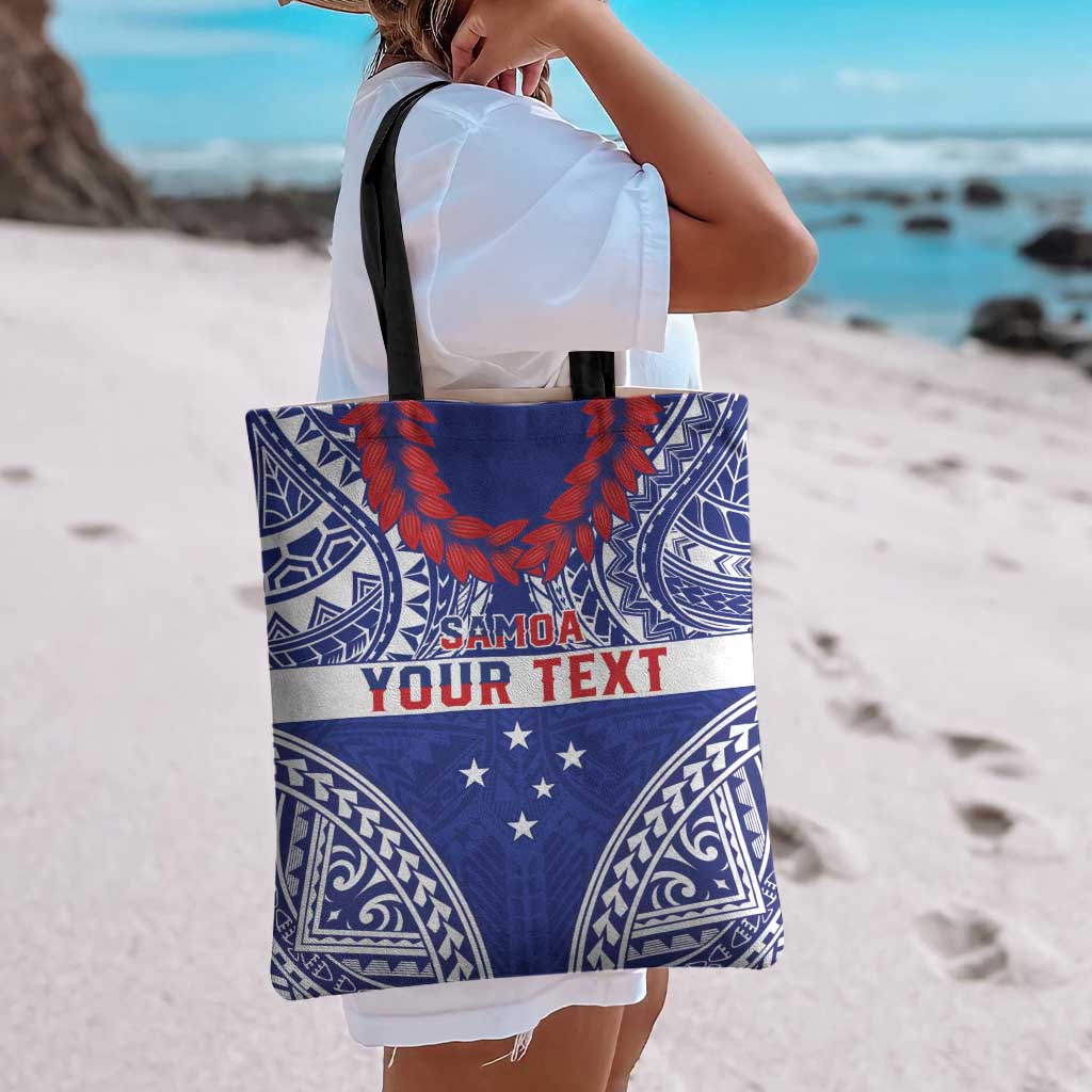 Personalised Toa Samoa Rugby Spirit Tote Bag Blue Samoan Tribal Pattern - Polynesian Pride
