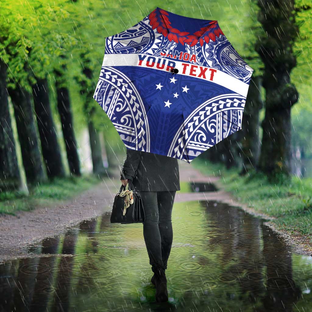 Personalised Toa Samoa Rugby Spirit Umbrella Blue Samoan Tribal Pattern - Polynesian Pride