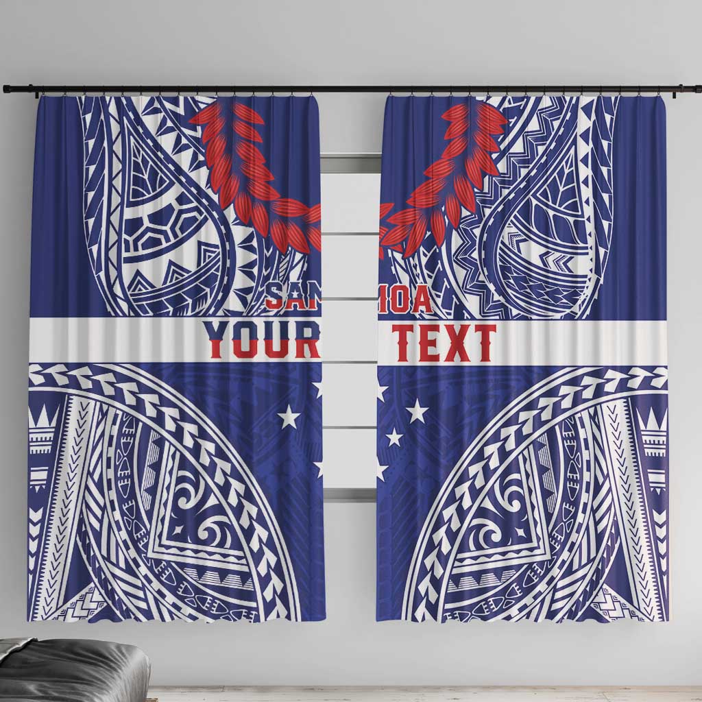 Personalised Toa Samoa Rugby Spirit Window Curtain Blue Samoan Tribal Pattern - Polynesian Pride