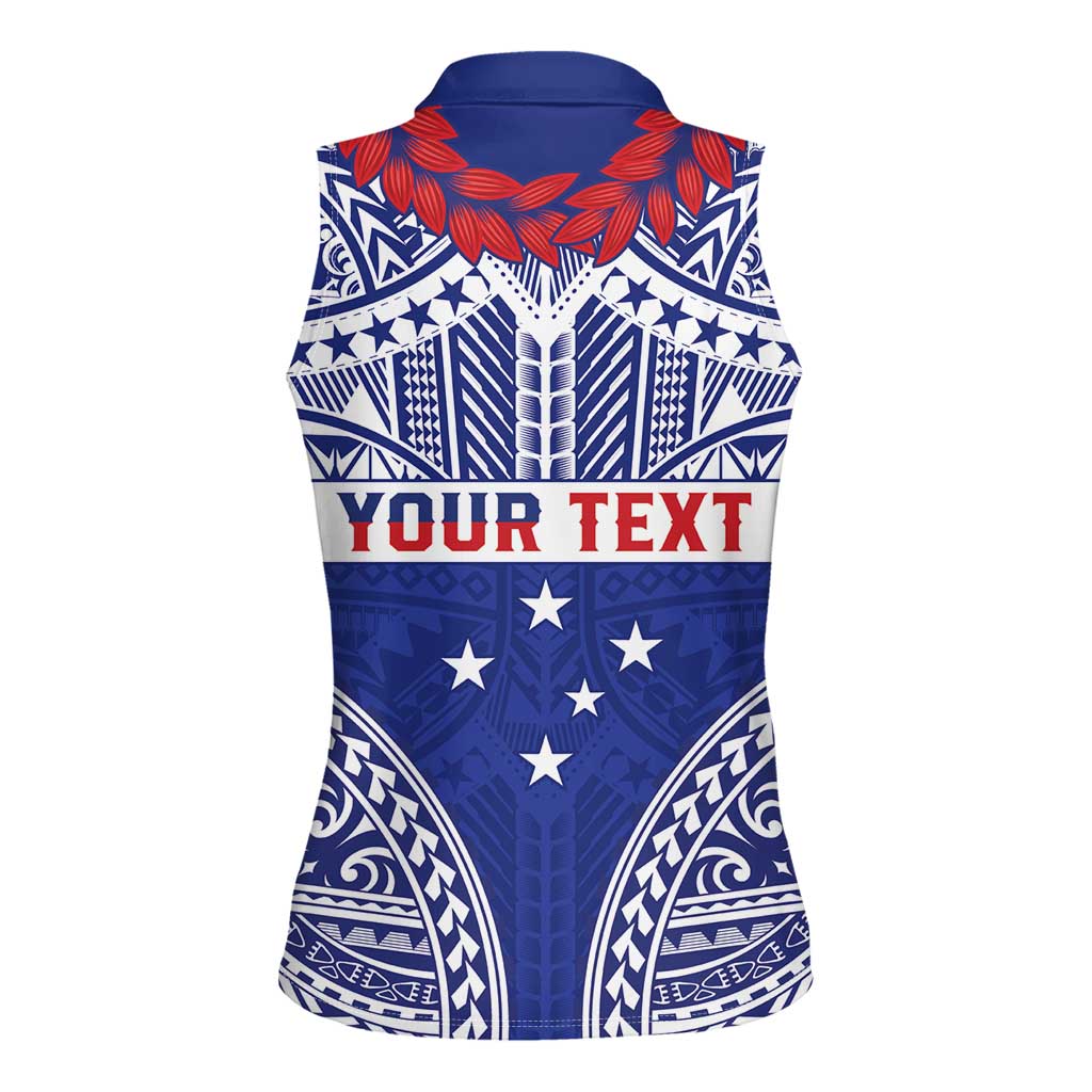 Personalised Toa Samoa Rugby Spirit Women Sleeveless Polo Shirt Blue Samoan Tribal Pattern - Polynesian Pride