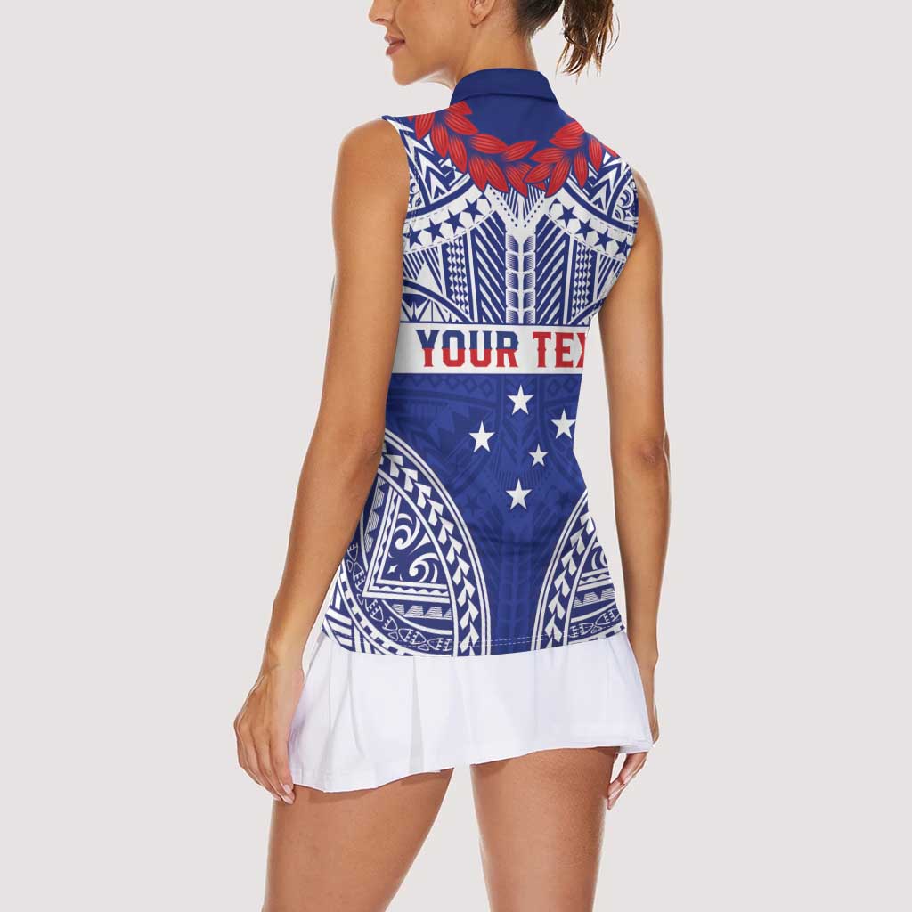 Personalised Toa Samoa Rugby Spirit Women Sleeveless Polo Shirt Blue Samoan Tribal Pattern - Polynesian Pride