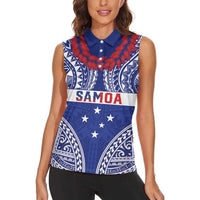 Personalised Toa Samoa Rugby Spirit Women Sleeveless Polo Shirt Blue Samoan Tribal Pattern - Polynesian Pride