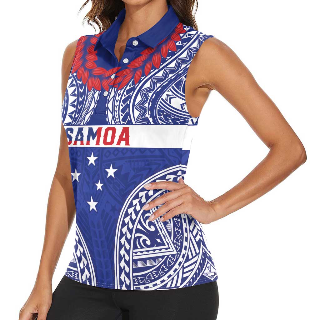 Personalised Toa Samoa Rugby Spirit Women Sleeveless Polo Shirt Blue Samoan Tribal Pattern - Polynesian Pride