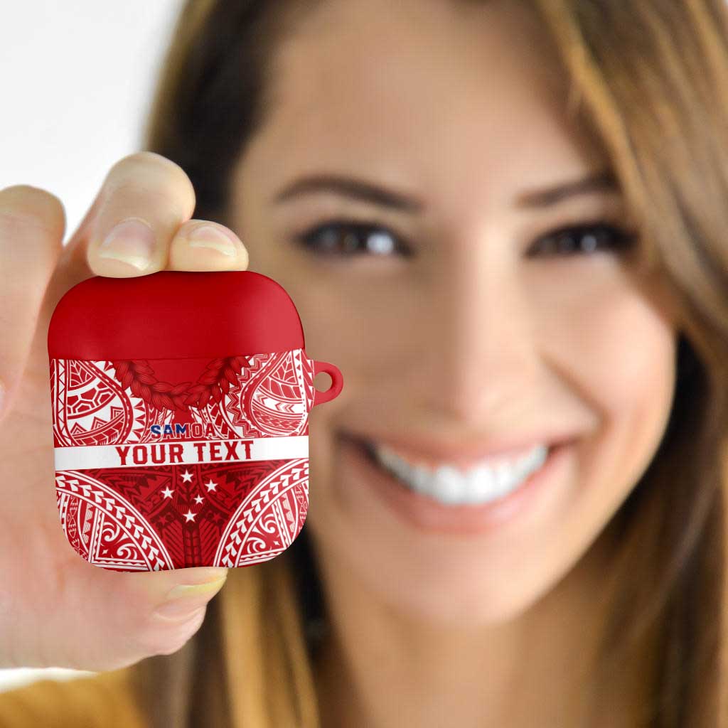 Personalised Toa Samoa Rugby Spirit AirPods Case Red Samoan Tribal Pattern - Polynesian Pride
