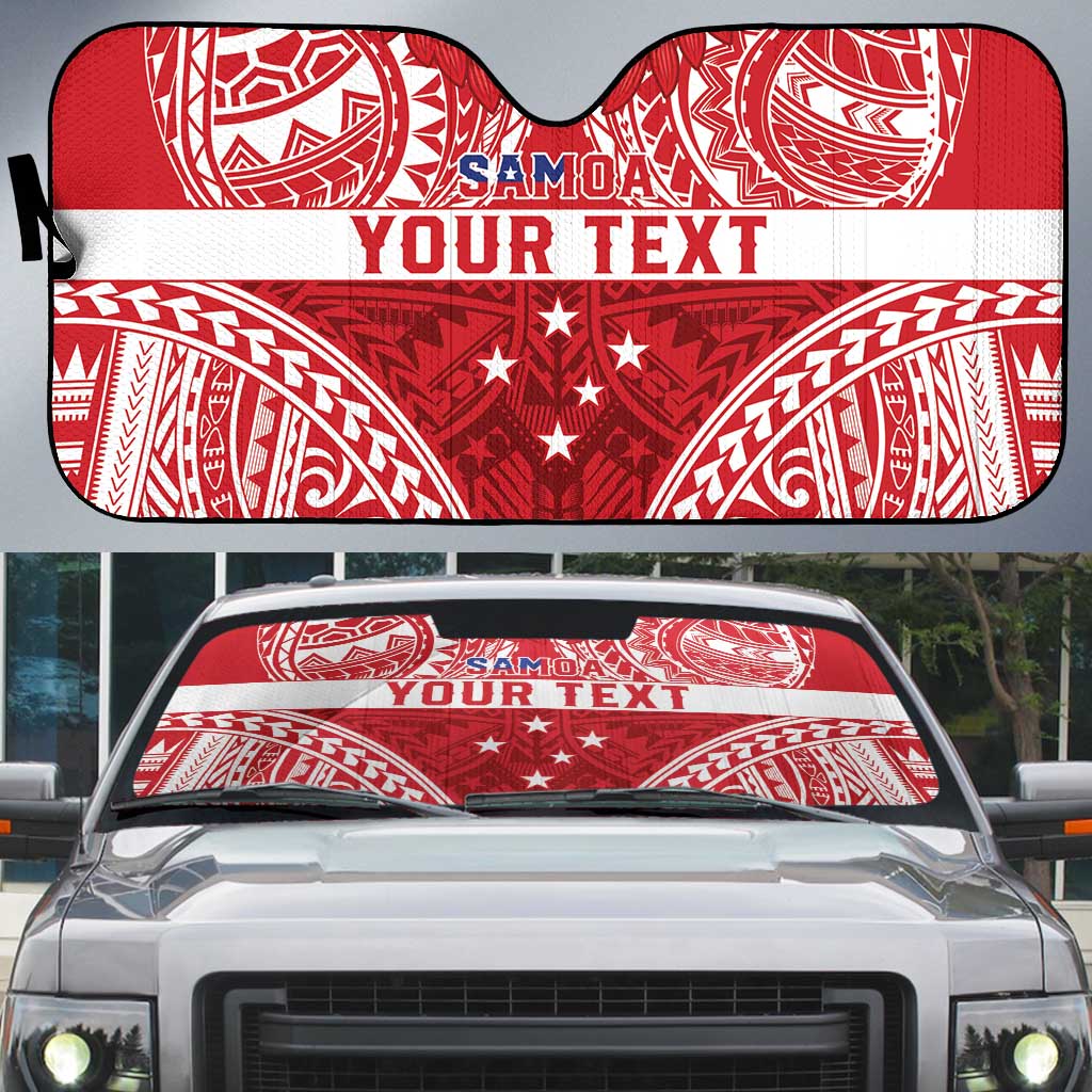 Personalised Toa Samoa Rugby Spirit Auto Sun Shade Red Samoan Tribal Pattern - Polynesian Pride