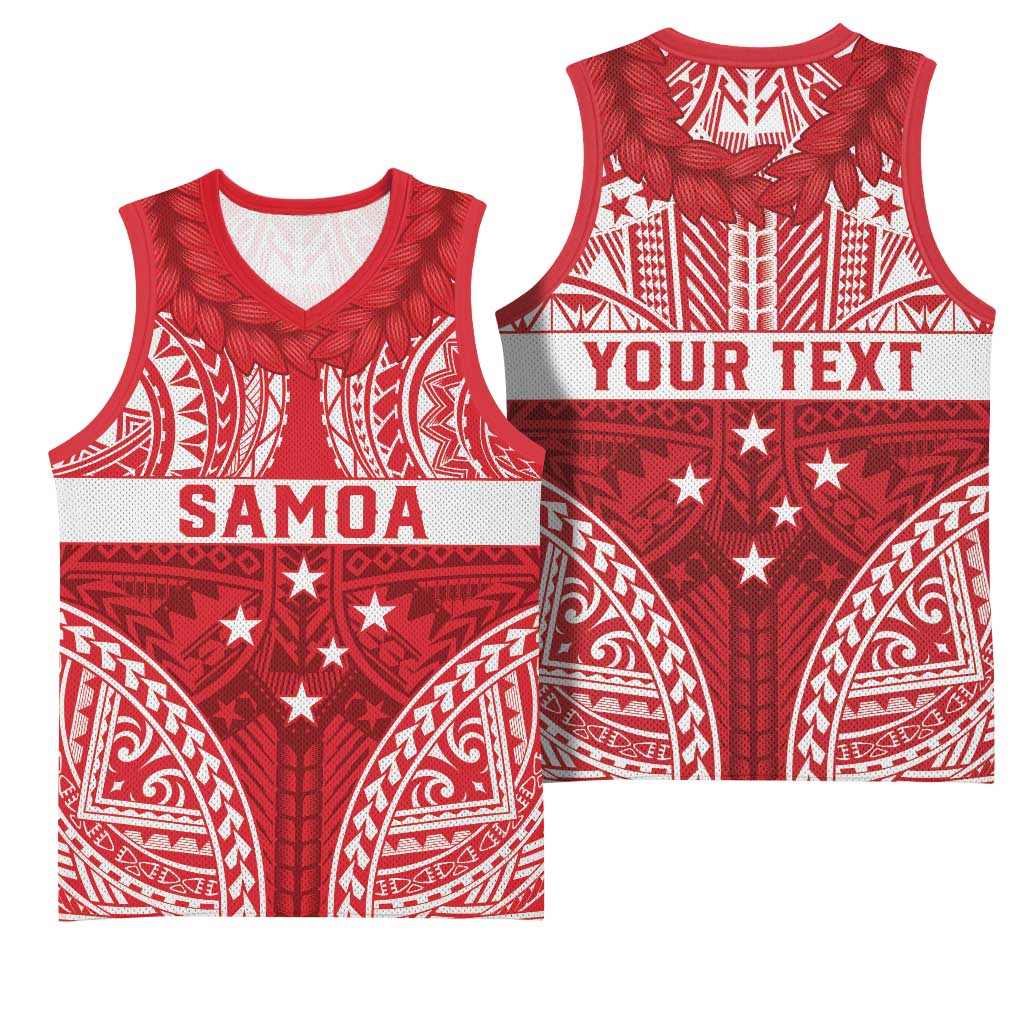 Personalised Toa Samoa Rugby Spirit Basketball Jersey Red Samoan Tribal Pattern - Polynesian Pride