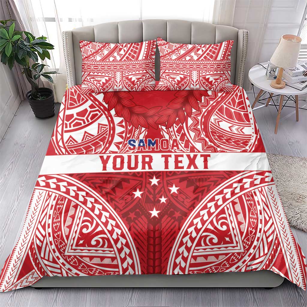 Personalised Toa Samoa Rugby Spirit Bedding Set Red Samoan Tribal Pattern - Polynesian Pride