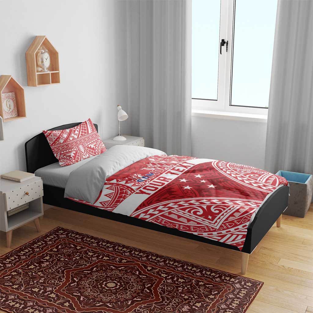 Personalised Toa Samoa Rugby Spirit Bedding Set Red Samoan Tribal Pattern - Polynesian Pride