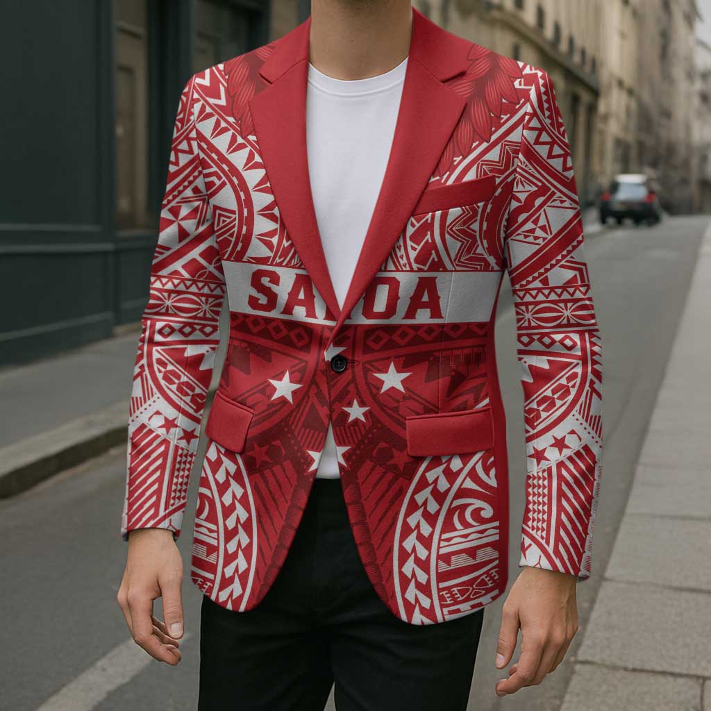 Personalised Toa Samoa Rugby Spirit Blazer Red Samoan Tribal Pattern - Polynesian Pride