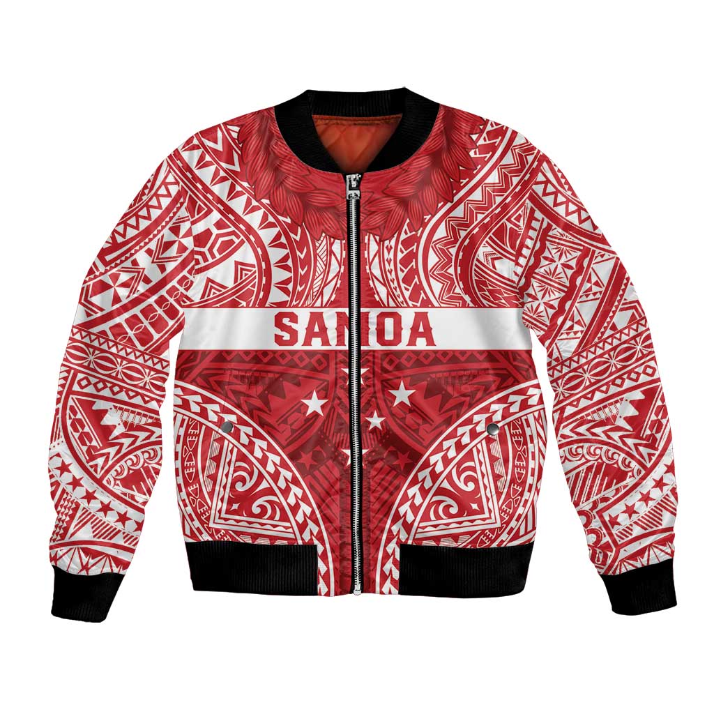 Personalised Toa Samoa Rugby Spirit Bomber Jacket Red Samoan Tribal Pattern - Polynesian Pride
