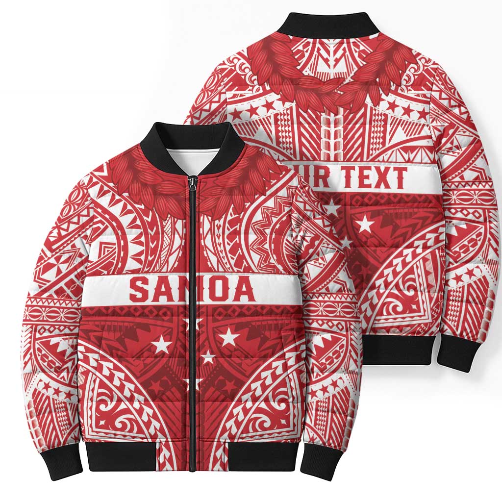 Personalised Toa Samoa Rugby Spirit Bomber Puffer Jacket Red Samoan Tribal Pattern - Polynesian Pride