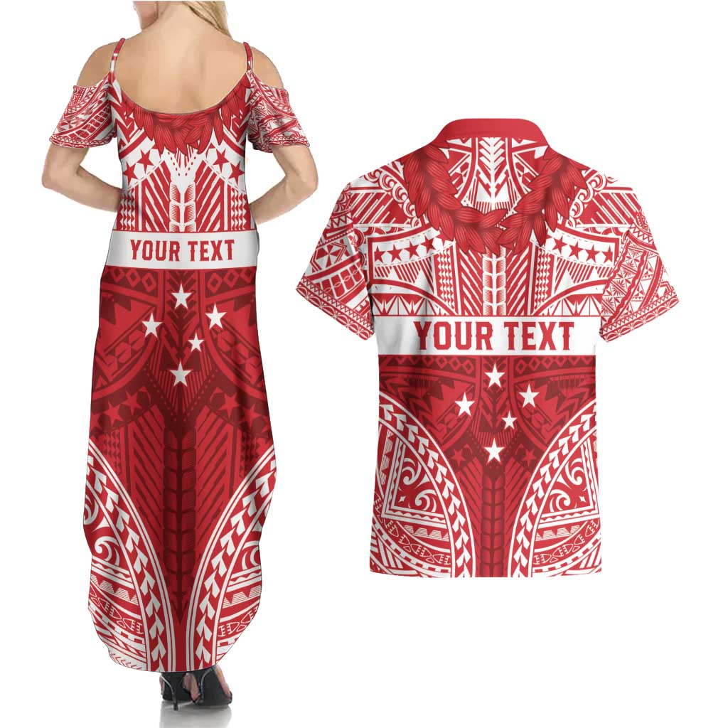 Personalised Toa Samoa Rugby Spirit Couples Matching Summer Maxi Dress and Hawaiian Shirt Red Samoan Tribal Pattern - Polynesian Pride
