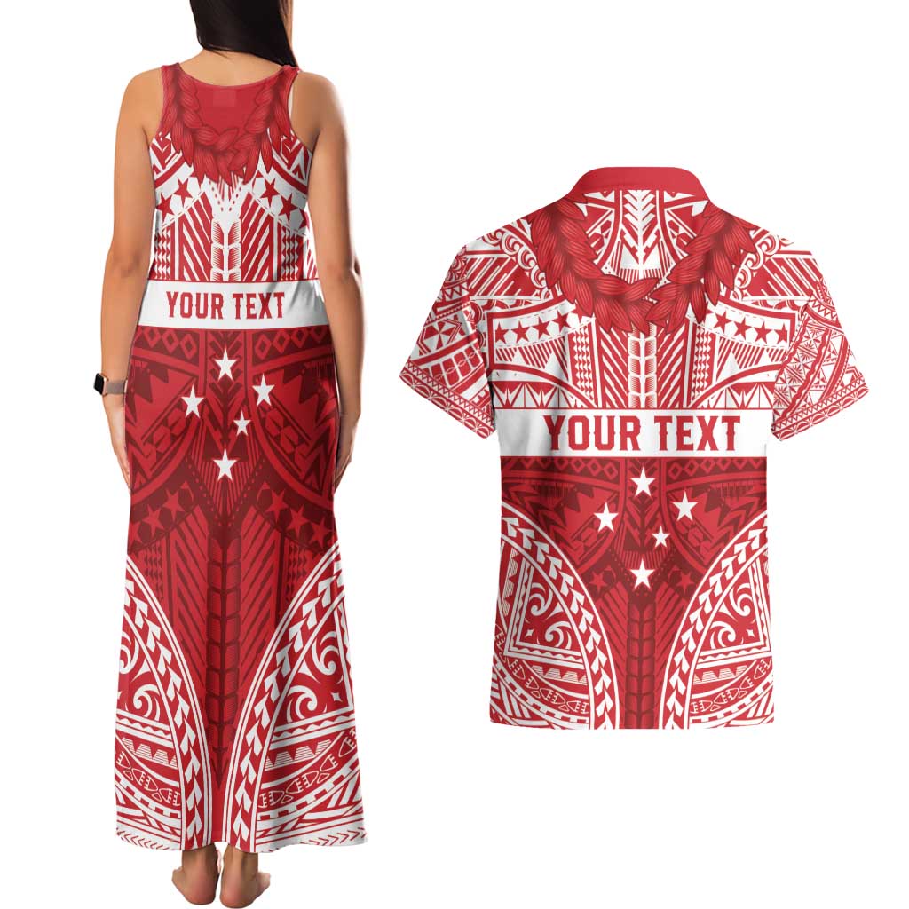 Personalised Toa Samoa Rugby Spirit Couples Matching Tank Maxi Dress and Hawaiian Shirt Red Samoan Tribal Pattern - Polynesian Pride
